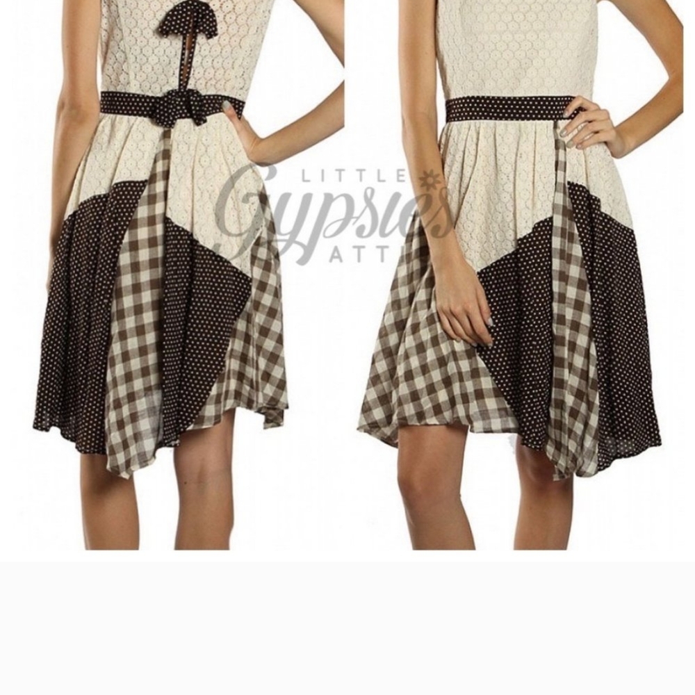 Chic Brown  and Off- White Patchwork Dress